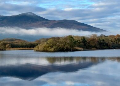 Scenic view of lakes and mountains in Killarney National Park near Muckross Park Hotel