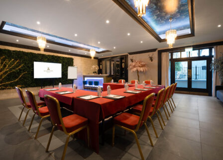 Luxury boardroom-style meeting room with natural light at Muckross Park Hotel, Killarney.