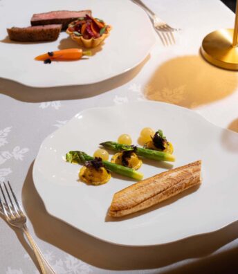 Fine dining tasting menu with fresh fish, asparagus and Irish meat courses at Yew Tree Restaurant