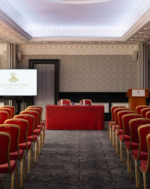 Classroom-style corporate meeting setup at Muckross Park Hotel & Spa, Killarney, County Kerry.